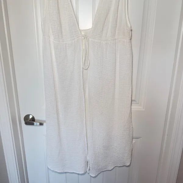 Anthropologie XL White Sleeveless Tie Front Cover Up Tunic Cottagecore Boho Chic - Image 5