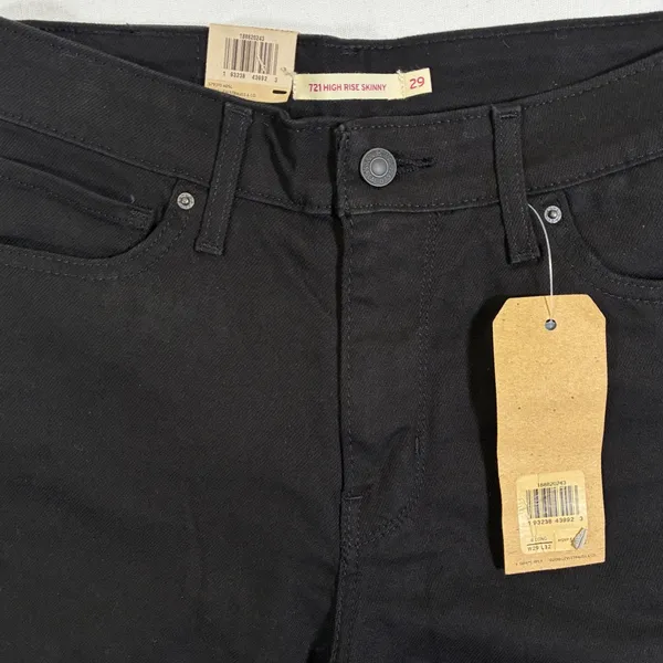 Levi's 721 Womens 8 Long 29x32 Black Distressed High Rise Skinny Jeans NWT - Image 5