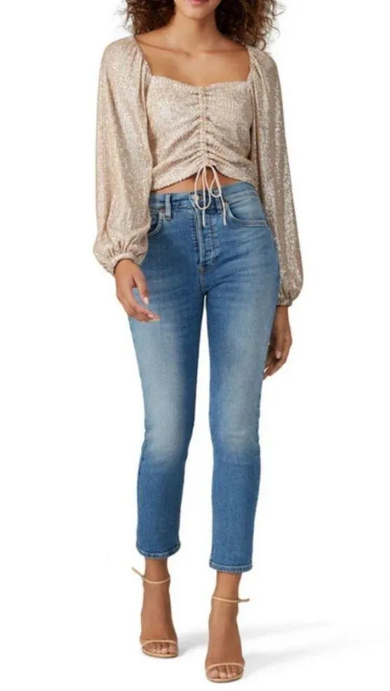 💕JONATHAN SIMKAI💕 Sequin Ruched Front Top ~ Champagne Medium - Image 3