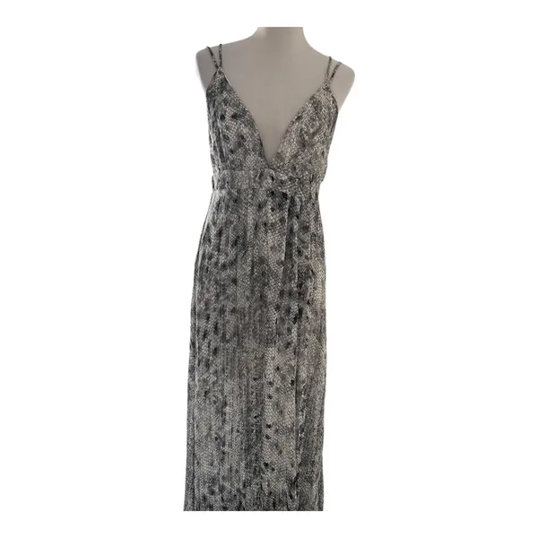 She + Sky Women Size-L Gray White Maxi Dress Snake V Neck‎ Summer - Image 2