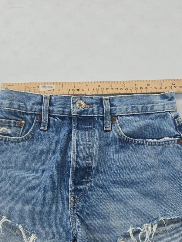 Re/Done Light Blue Distressed Denim Cutoff Shorts - Image 6