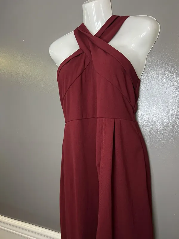 Halter Dress Womens Small Red Cross Front Sleeveless Wide Leg Formal Evening - Image 6