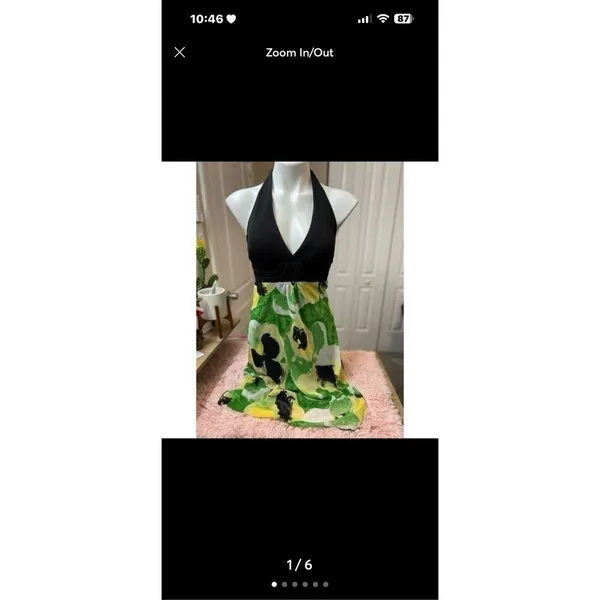 Bisou Bisou Miss Bisou Green Abstract Floral Halter Neck A-Line Maxi Dress Size S - Image 6