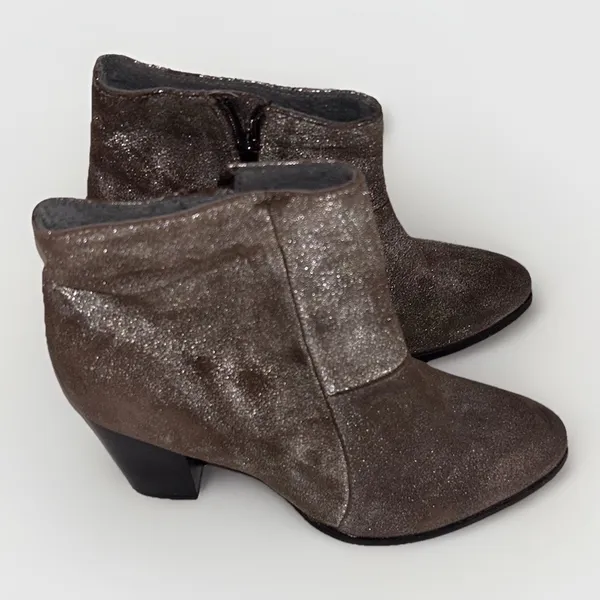 Seychelles Womens 9 Metallic Bronze Shimmer Leather Ankle Boots Block Heel‎ Zip - Image 4