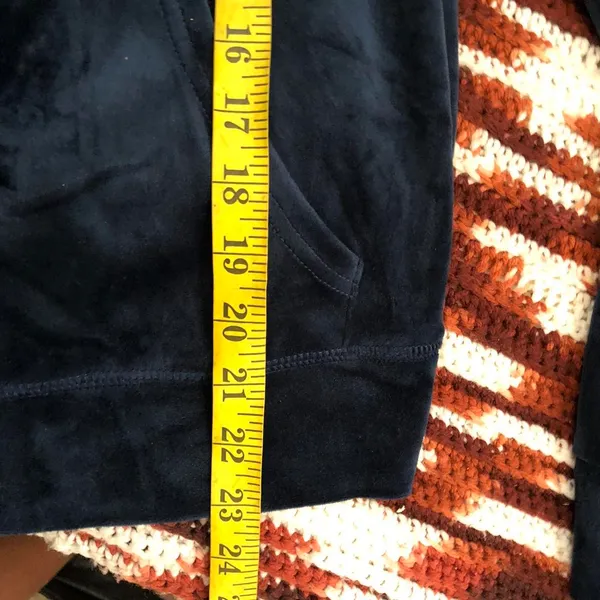 Juniper Blue Y2K Navy Blue Velvet Juicy Couture tracksuit Set Zip up Hoodie Sweatshirt Flare Sweatpants Mid Rise-XL Measurement in pics - Image 6