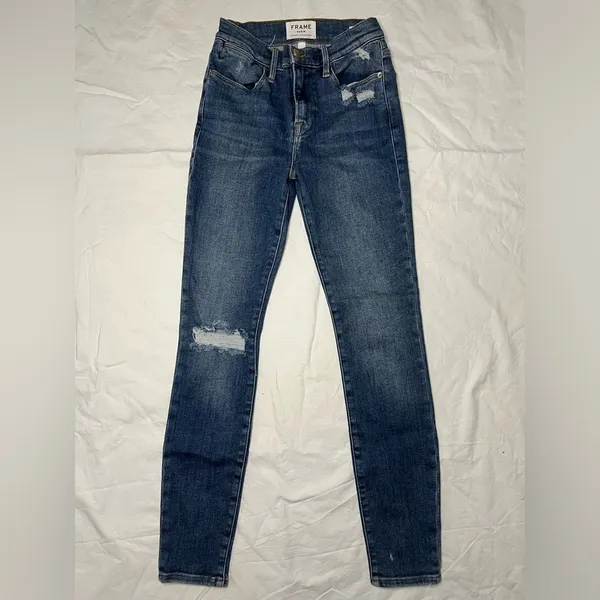 Frame Le High Skinny Distressed Blue Jeans 25 - Image 2