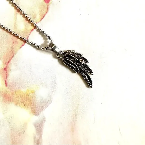 Silver tone half angel wing pendant necklace - Image 6