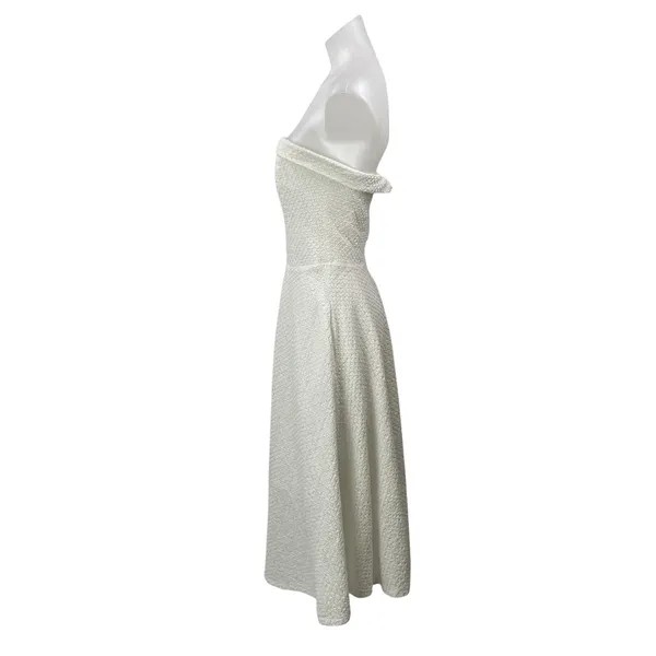 Midinette White Textured Strapless Bandeau Pleated Fit & Flare Midi Dress Size M - Image 2