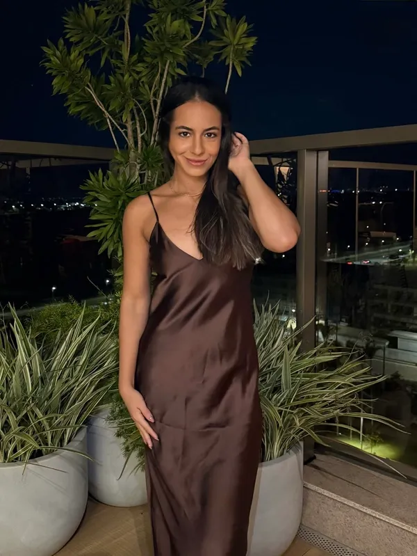 Zara Satin Slip Maxi Dress in Deep Brown Evening Wedding Party - Image 4