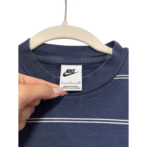Nike Navy and White Striped Crop Long Sleeve Shirt S - Image 3