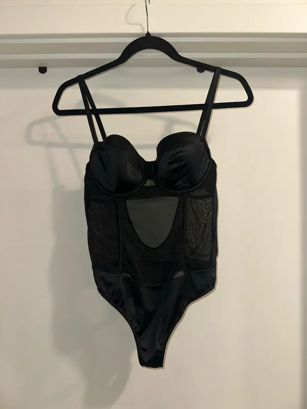 Black lingerie corset one piece bodysuit - Image 2