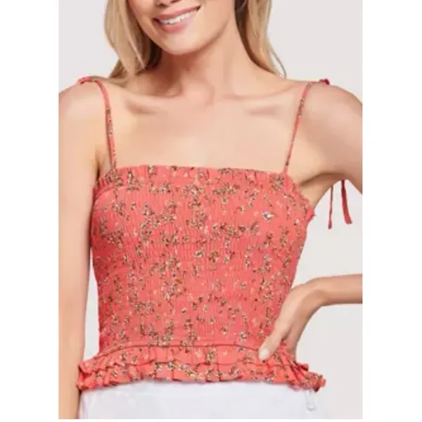 Lost + Wander Everyday‎ Adventure Smocked Top Women Coral Pink Size S - Image 3
