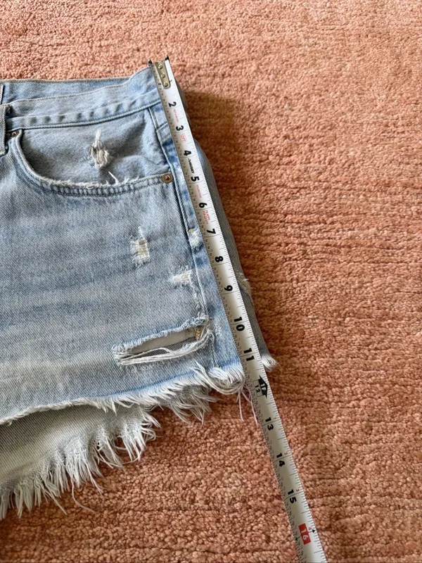 AGOLDE Women’s 29 Distressed Denim Cutoff Shorts Star Patch Button Fly - Image 2
