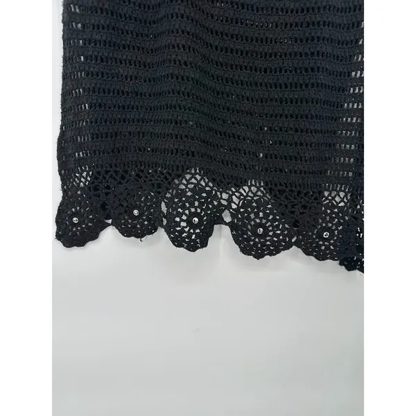 Venus Crochet Sweater Midi Tank Dress Medium Black Boho Grunge‎ Emo Silk Blend - Image 3
