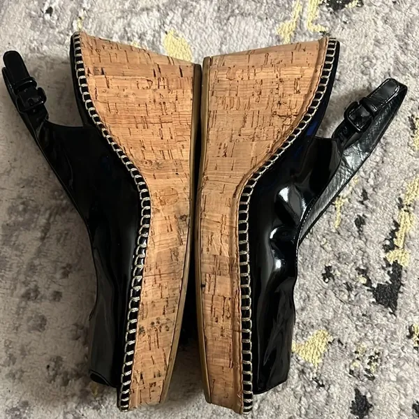 Stuart Weitzman black patent cork wedge size 9 - Image 5