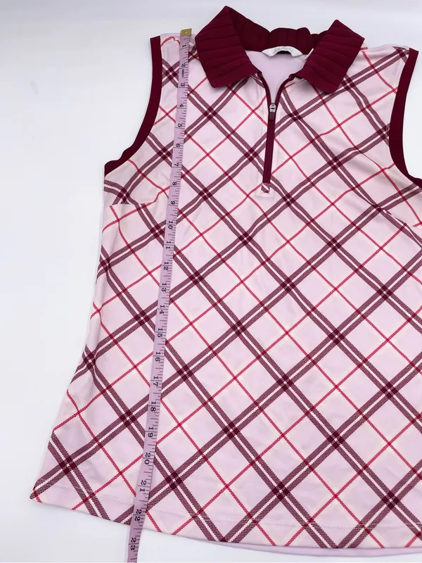 Lady Hagen Women's Sleeveless Golf Polo Top Size XS Red Pink Argyle Plaid Preppy - Image 11