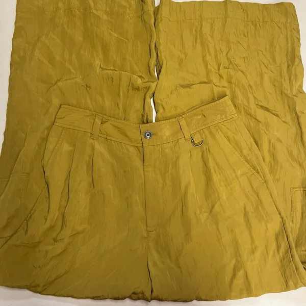 Madewell Sz 12 Olive Green Harlow Wide Leg High Rise Viscose Cargo Pants solid - Image 7