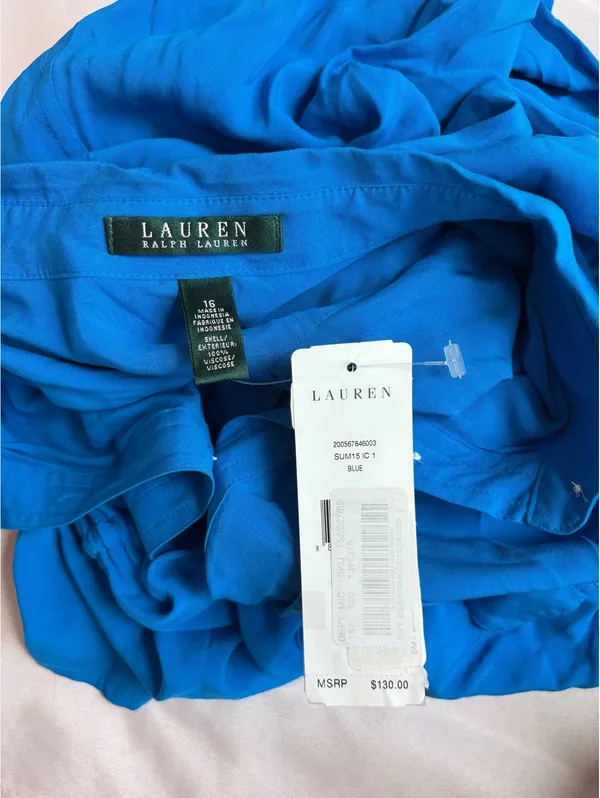 Lauren Ralph Lauren Blue Long Sleeve Shirt Dress Size 16 - Image 5