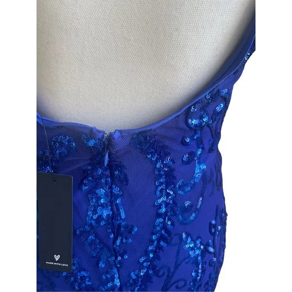NWT Lulus Glittering Glamour Royal Blue Mock Neck Mini Dress L Bling Sexy Party - Image 3