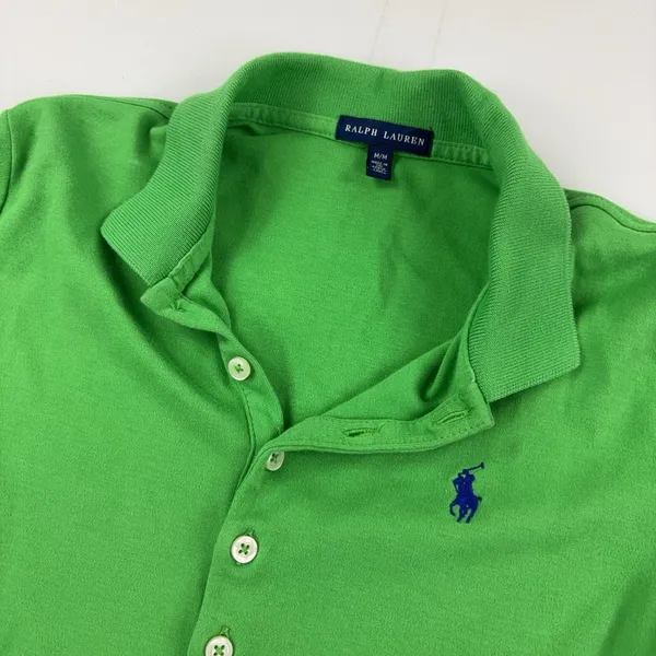 Ralph Lauren Polo Womens M Green Collared Short Sleeve Slim Fit Cotton Logo - Image 2
