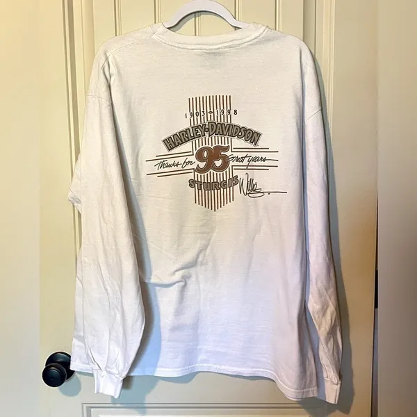 Harley Davidson Motorcycles White Anniversary Sturgis Long Sleeve Shirt - Image 3