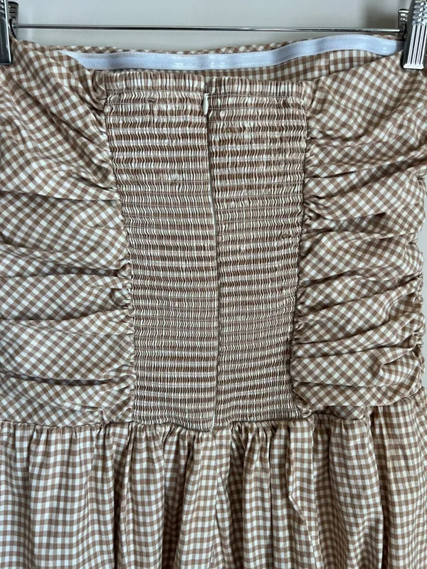 Reformation‎ Bubble Clea Dress Check White Tan Womens 10 - Image 5