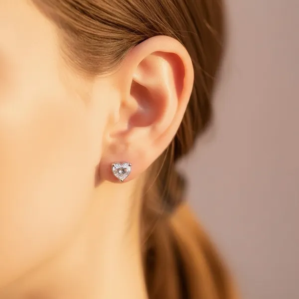 Small CZ Diamond Stud Earrings Silver - Image 2