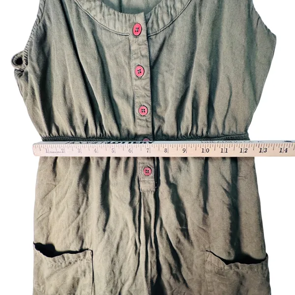 Fei Anthropologie Olive Dress Womens 4 Button Front Pockets Casual USA Pinafore‎ - Image 6