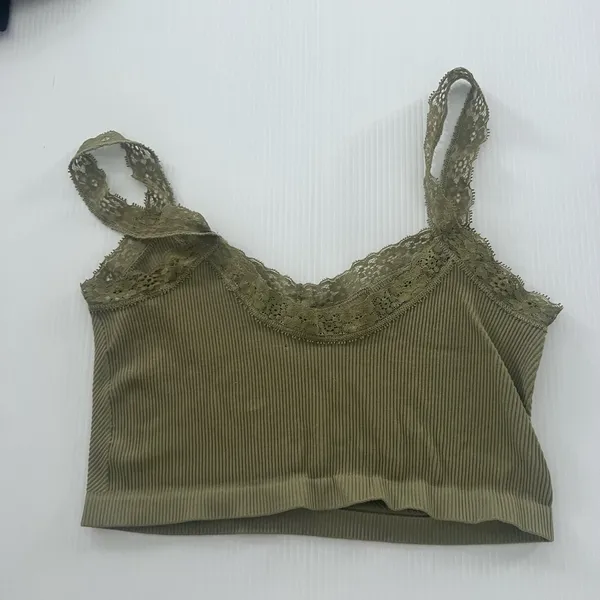 Olive Green Ribbed Lace Trim Crop Top Bralette Festival Y2K Women’s - Image 5
