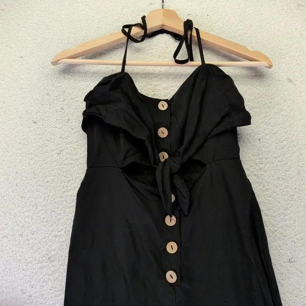 Majorelle‎ Black Tencel Linen Blend Halter Cut-Out Wide Leg Jumpsuit XXS - Image 6