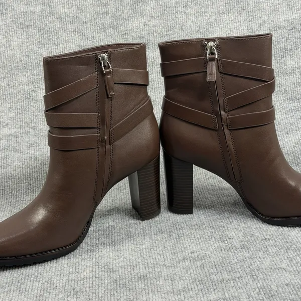 Lauren Ralph Lauren Size-US 9B Women Collins Block Heel Bootie Brown Leather - Image 4