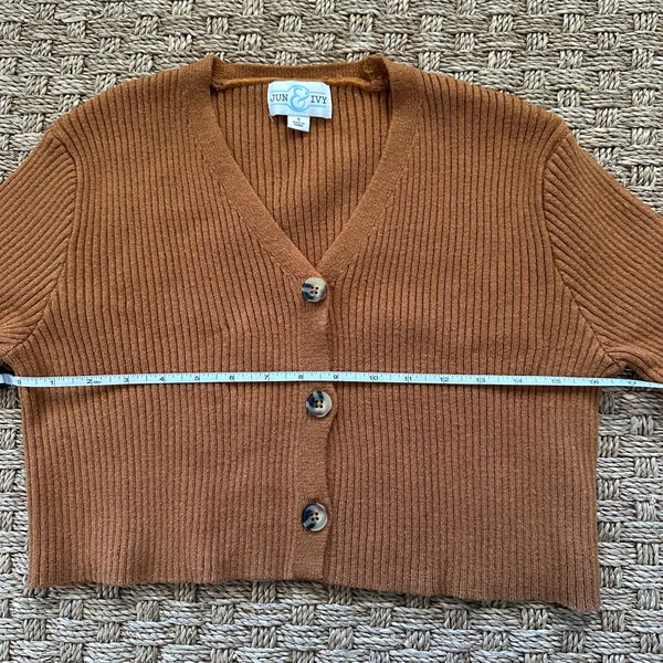 jun & ivy sweater Cropped Cardigan Juniors Small Camel - Image 6