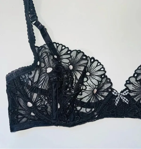 For Love and Lemons Lilou Bra Black Sheer Floral Lace Balconette - Image 4