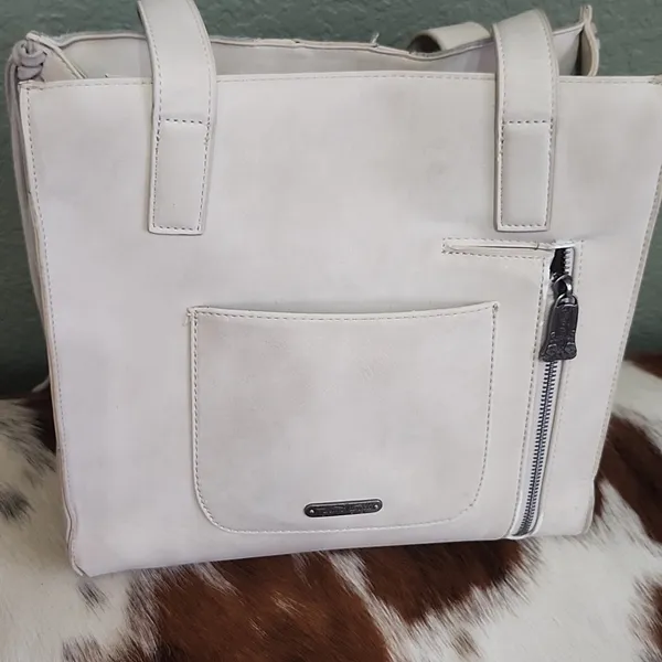 Neutral Cowhide Fringe Satchel Tote - Stylish Everyday Bag - Image 7