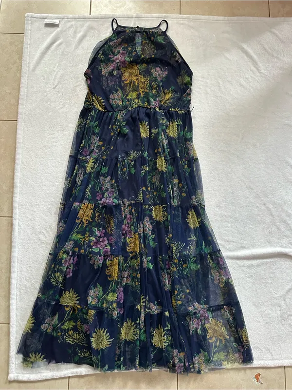 Lovely Grace Floral Tiered Maxi Dress Blue Size 3X Sleeveless Mesh Overlay Boho - Image 9