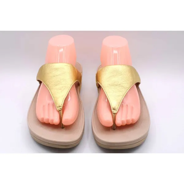 FitFlop Glitzy Lottie Thong Sandals Gold Metallic Leather Straps Womens Size 9 - Image 2