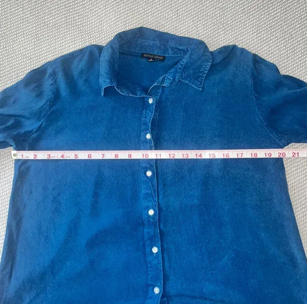 Envy Style  Blue Chambray Button Up Work Shirt - Image 9