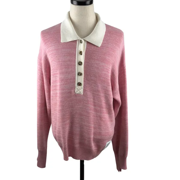 BDG Urban Outfitters Women's MEDIUM Renna Pink Long Sleeve Rugby Sweater Prep - Image 3