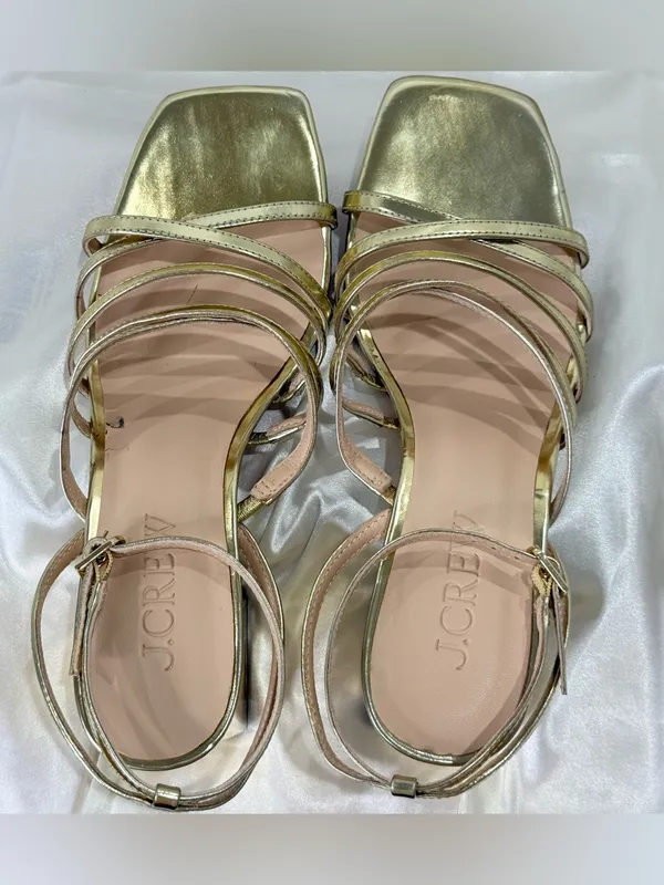 J.Crew Layne Strappy Sandals 7 Metallic Gold Wedding Guest Summer Vacay Chic - Image 12