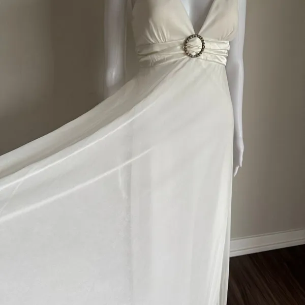 Y2K Taboo White Chiffon Maxi Dress Rhinestone Tie Back Detail Goddess Boho-Chic - Image 10