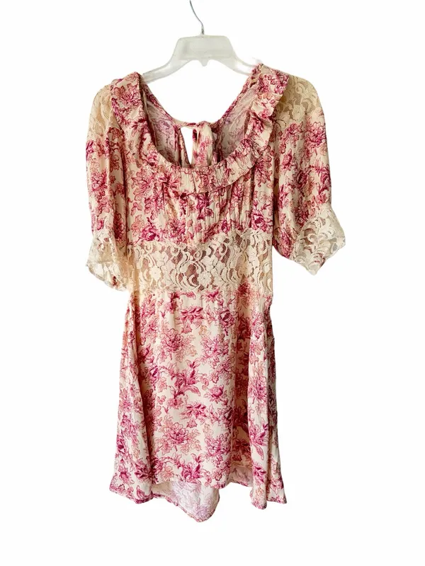 Free People Lucie NWTs Pink Cream Lace Mini Floral Dress size 6 - Image 4