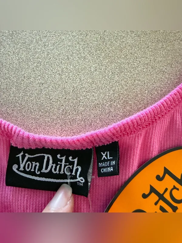 Von Dutch Hot Pink Rhinestone Logo Ribbed Tank size X-Large - Image 8