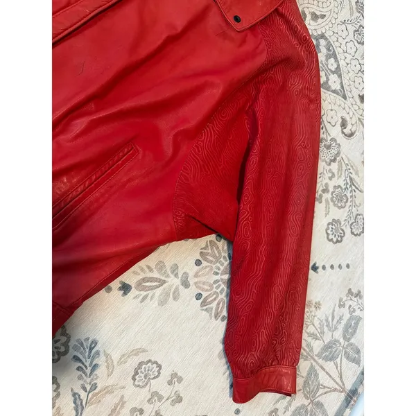 Vintage 80s Gino di Giorgio Embossed Red Leather Jacket M - Image 4