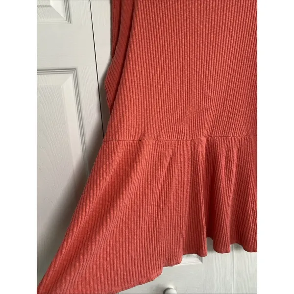 Free People FP Beach Henley‎ Mini Dress Womens Size S Coral Waffle Knit Boho - Image 8
