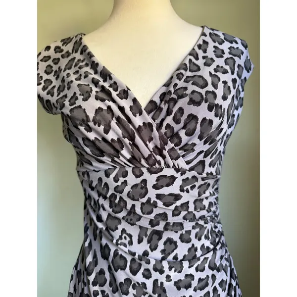 Lauren Ralph Lauren Grey Leopard y2k Ruched Sheath Dress 4 classic elegant boho - Image 3
