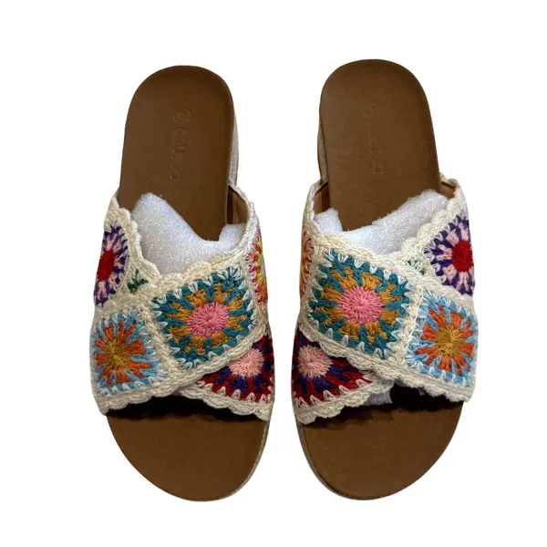 Coutgo Womens Platform Open Toe Sandals in Floral Crochet, Size 7.5 - Image 2