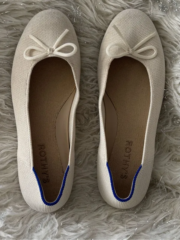 Rothy's Ivory White Women’s Ballet Flat with Bow and Blue Trim Size US W6.5 - Image 11