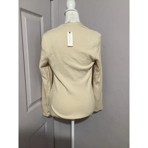 Anthropologie Square Neck Balloon Puff Sleeve Knit Sweater Cream M - Image 4