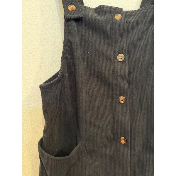 Halara‎ Black Corduroy Overall Jumper Dress XS Button Front Pinafore Mini Dress - Image 2