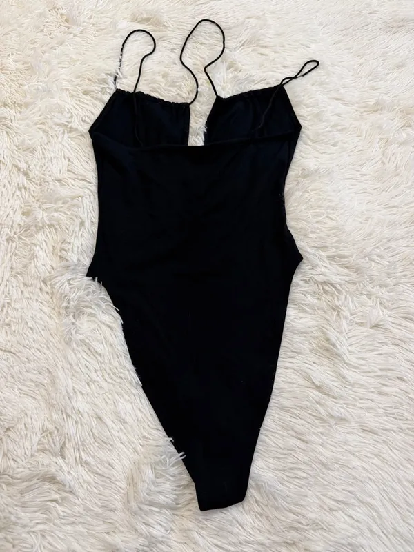 Zara Black Plunge V-Neck Spaghetti Strap Bodysuit - Image 3